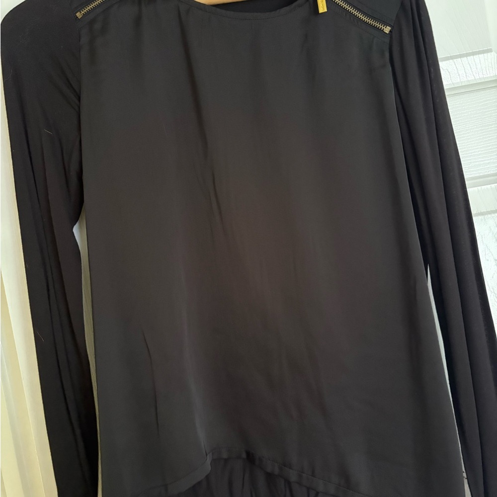 Michael kors Black Long Sleeve Blouse with Gold Zip Accents